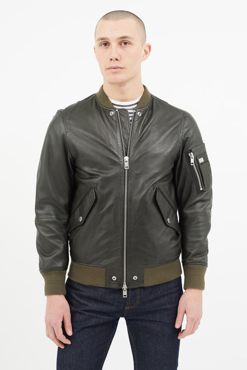 Diesel Green Leather Padded Bomber Jacket