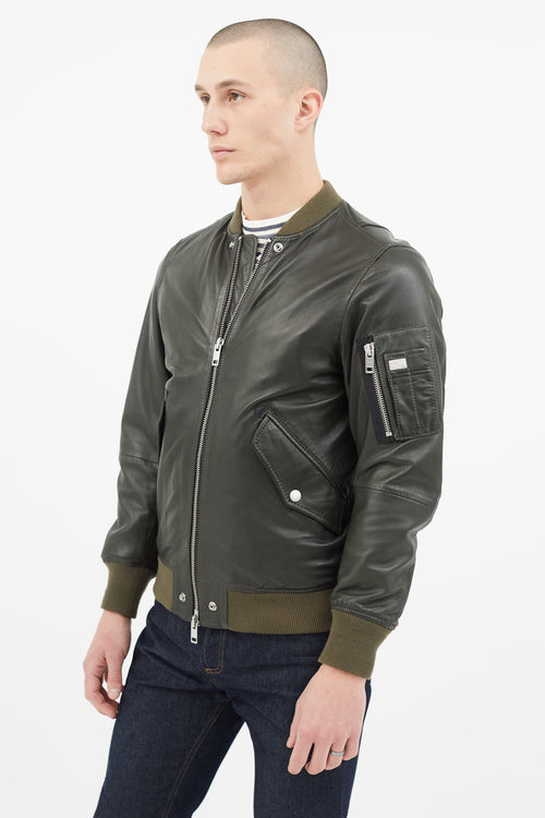 Diesel Green Leather Padded Bomber Jacket