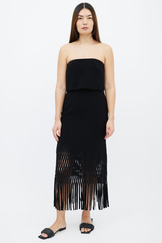 Dion Lee Black Strapless Fringe Hem Dress