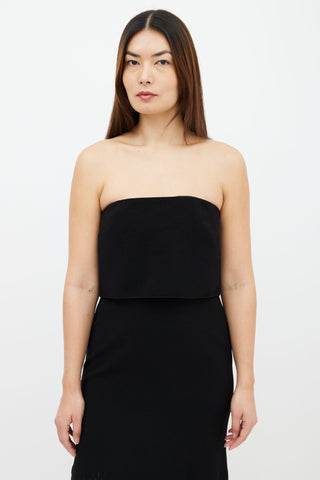 Dion Lee Black Strapless Fringe Hem Dress