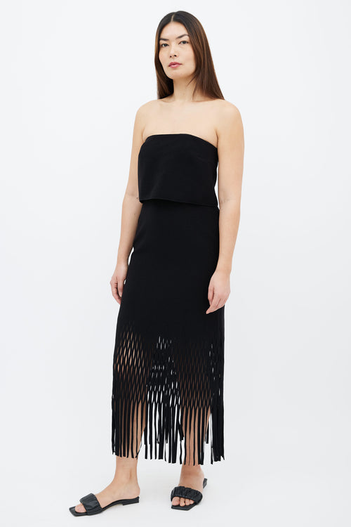 Dion Lee Black Strapless Fringe Hem Dress