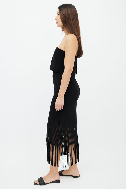 Dion Lee Black Strapless Fringe Hem Dress