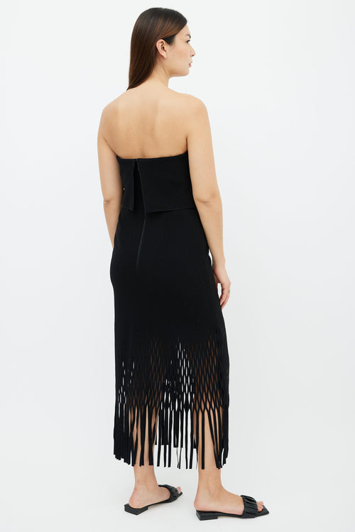 Dion Lee Black Strapless Fringe Hem Dress