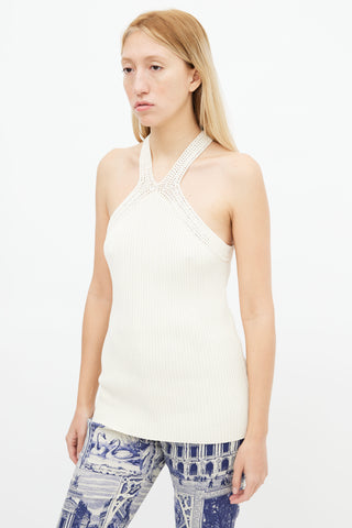 Dion Lee Cream Stirrup Crochet Halter Tank Top