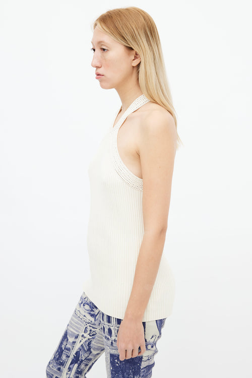 Dion Lee Cream Stirrup Crochet Halter Tank Top