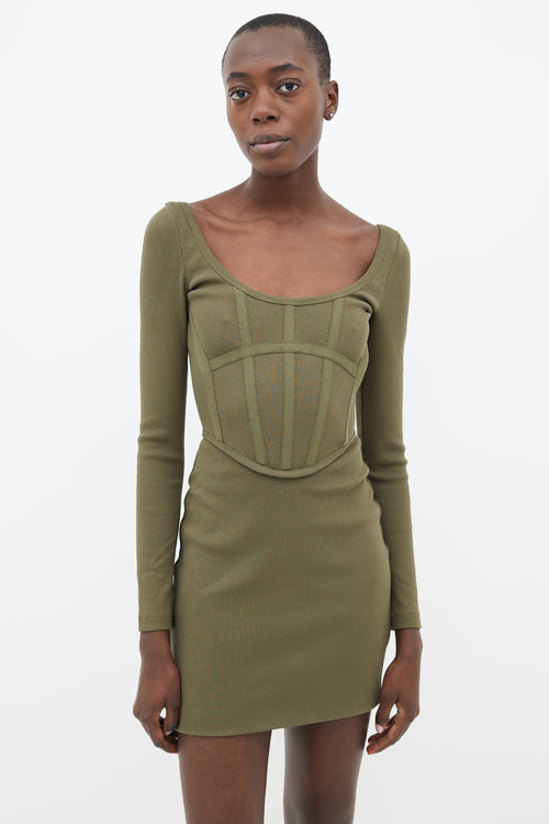 Dion Lee Green Organic Cotton Rib Corset Mini Dress