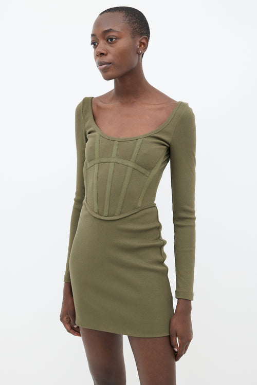 Dion Lee Green Organic Cotton Rib Corset Mini Dress