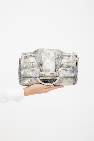 Dior 2009 Grey Textured Demi Lune Clutch