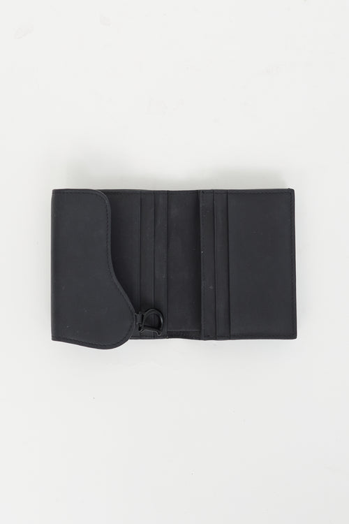 Dior Black Leather Matte Saddle Trifold Wallet