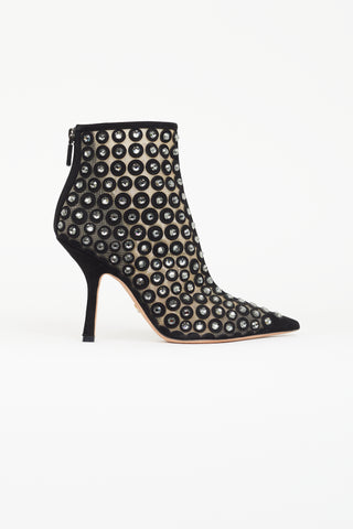 Dior Black Suede 
Rhinestone Ankle Bootie