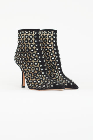 Dior Black Suede 
Rhinestone Ankle Bootie