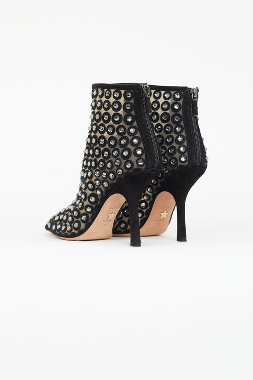 Dior Black Suede 
Rhinestone Ankle Bootie