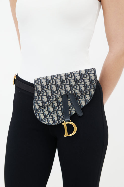 Dior Blue Oblique Jacquard Saddle Belt Pouch