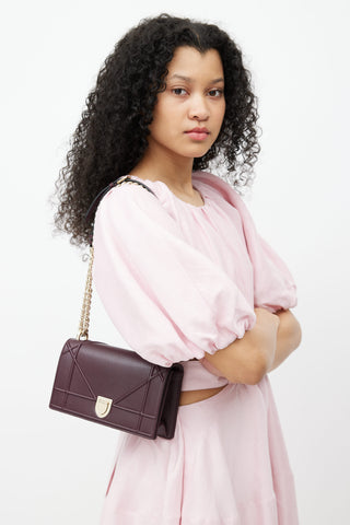 Dior Burgundy 
Pale Gold Diorama Shoulder Bag