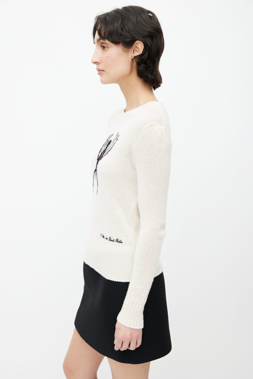 Dior Cream Cashmere Red Heart Knit Sweater