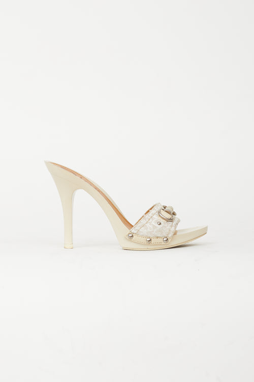 Dior Cream 
White Monogram Open Toe Sandal Heel