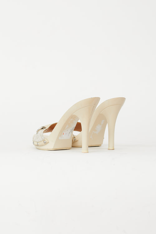 Dior Cream 
White Monogram Open Toe Sandal Heel