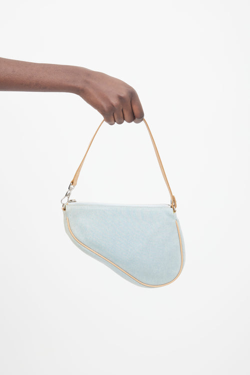 Dior Light Blue Saddle Denim Mini Shoulder Bag