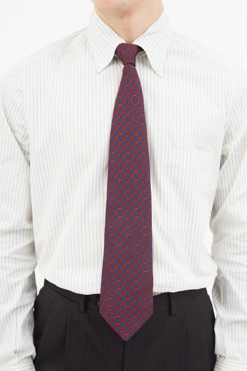 Dior Navy 
Red Silk Print Tie