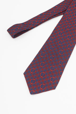 Dior Navy 
Red Silk Print Tie