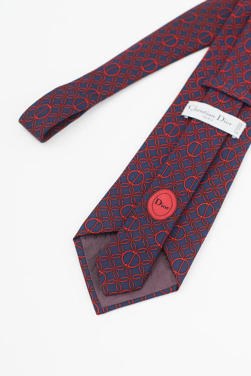 Dior Navy 
Red Silk Print Tie