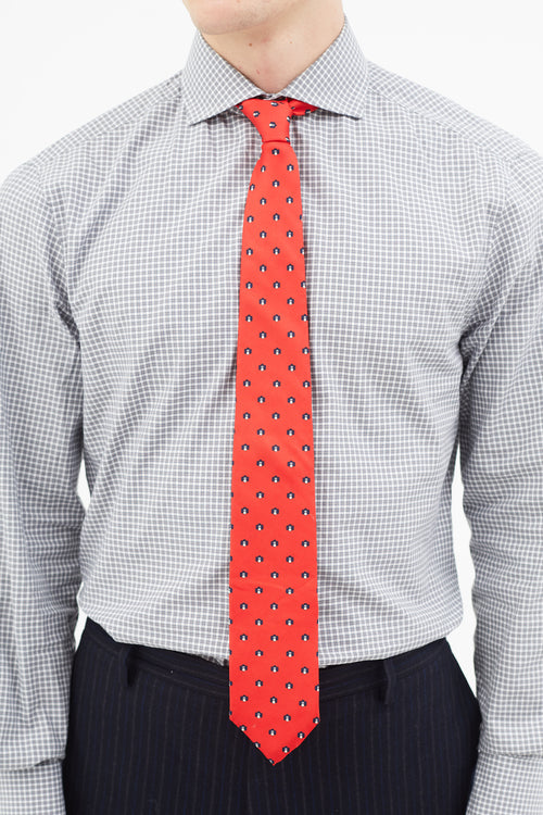 Dior Red 
Navy Silk Print Tie