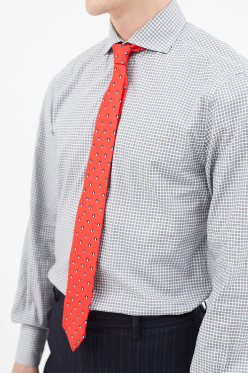 Dior Red 
Navy Silk Print Tie