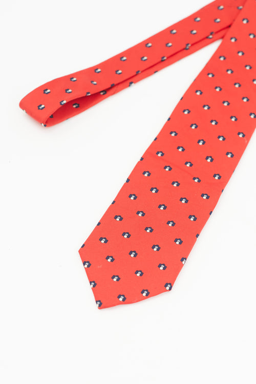 Dior Red 
Navy Silk Print Tie