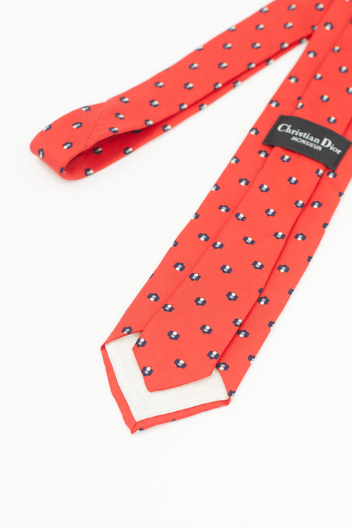 Dior Red 
Navy Silk Print Tie