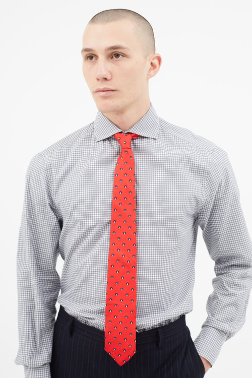 Dior Red 
Navy Silk Print Tie