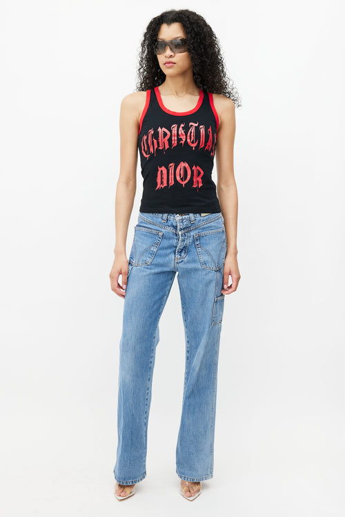 Dior Spring 2002 Black 
Red Graphic Print Tank