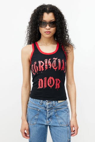 Dior Spring 2002 Black 
Red Graphic Print Tank