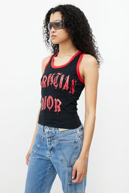 Dior Spring 2002 Black 
Red Graphic Print Tank