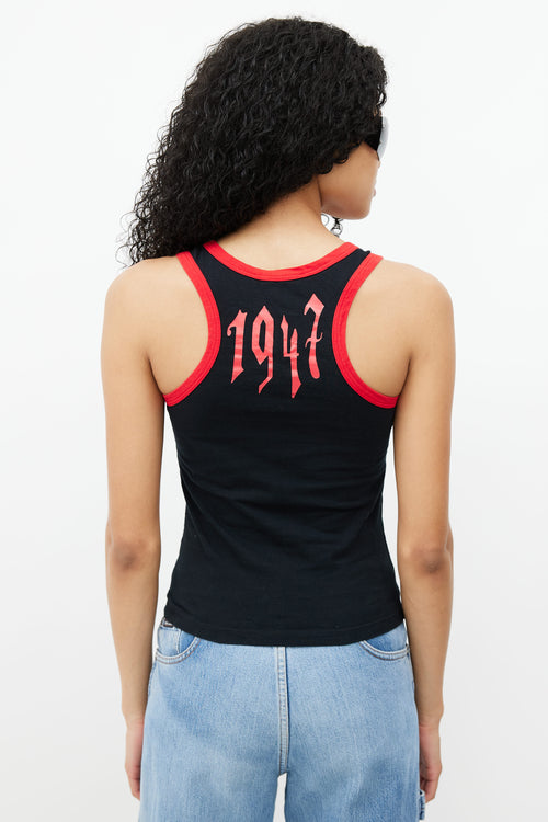 Dior Spring 2002 Black 
Red Graphic Print Tank