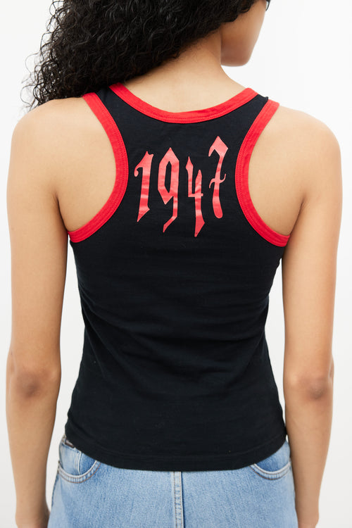 Dior Spring 2002 Black 
Red Graphic Print Tank