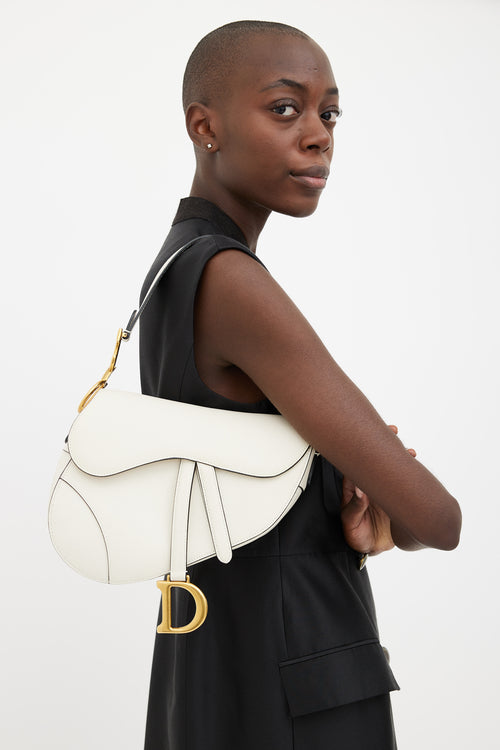 Dior White Leather Saddle Bag