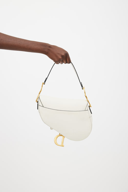 Dior White Leather Saddle Bag