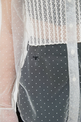 Dior White Swiss Dot Mesh Blouse