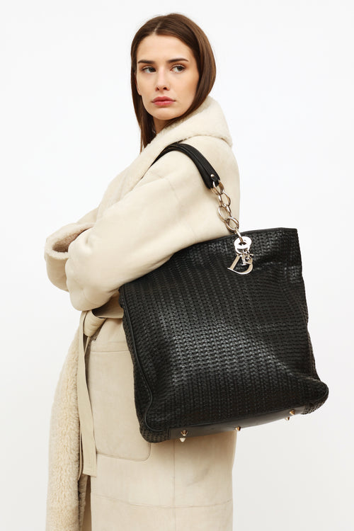 Dior Black Woven Leather Tote Bag