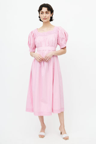 Dôen Pink Eyelet Belted Dress