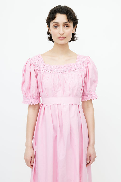 Dôen Pink Eyelet Belted Dress