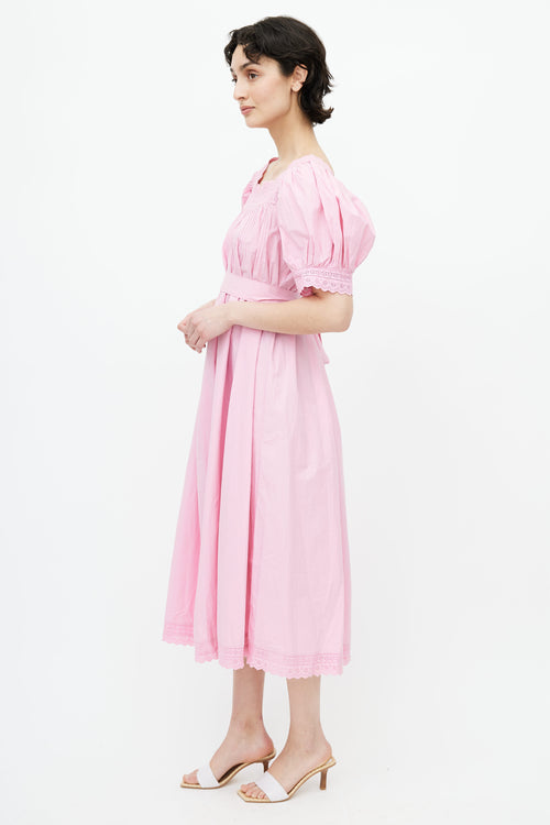 Dôen Pink Eyelet Belted Dress