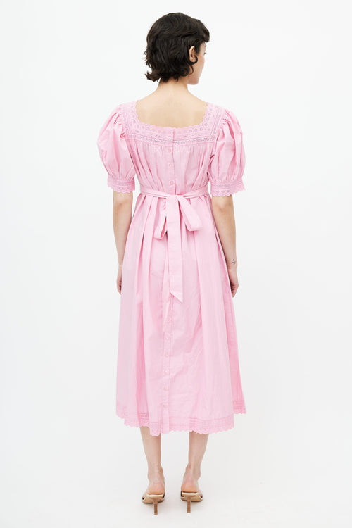 Dôen Pink Eyelet Belted Dress