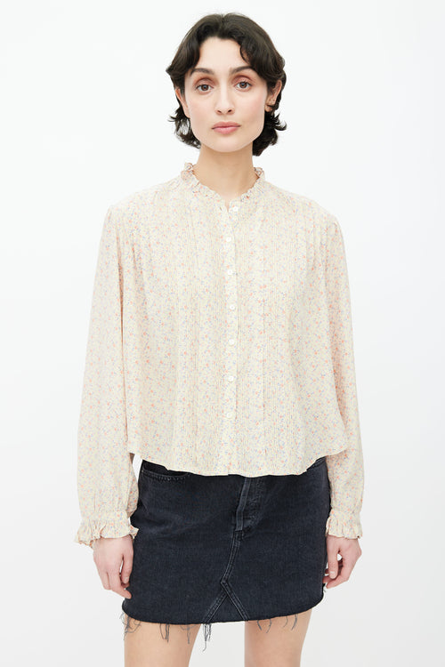 Dôen Pink 
Blue Floral Print Blouse