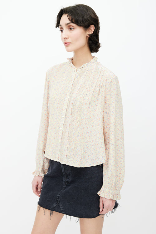 Dôen Pink 
Blue Floral Print Blouse