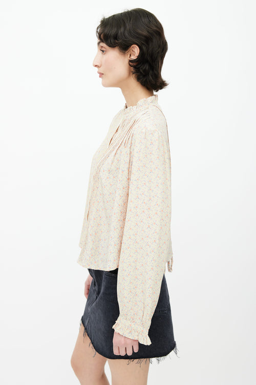 Dôen Pink 
Blue Floral Print Blouse