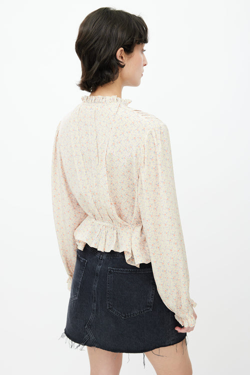 Dôen Pink 
Blue Floral Print Blouse