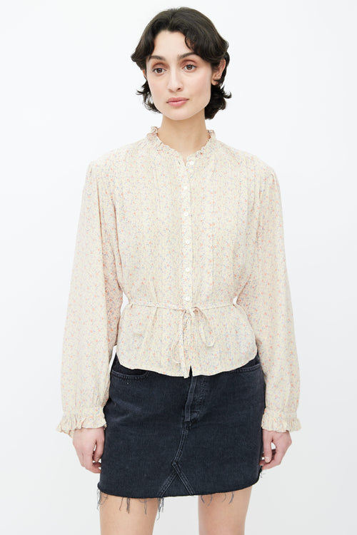 Dôen Pink 
Blue Floral Print Blouse