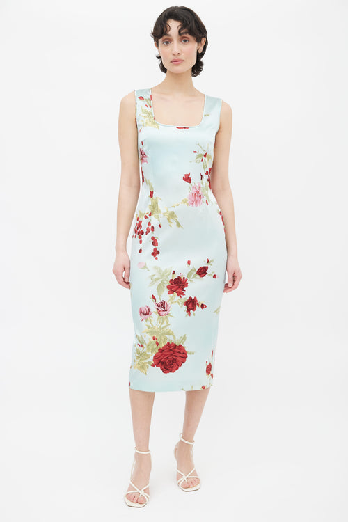 Dolce 
Gabbana Blue Floral Sleeveless Silk Dress