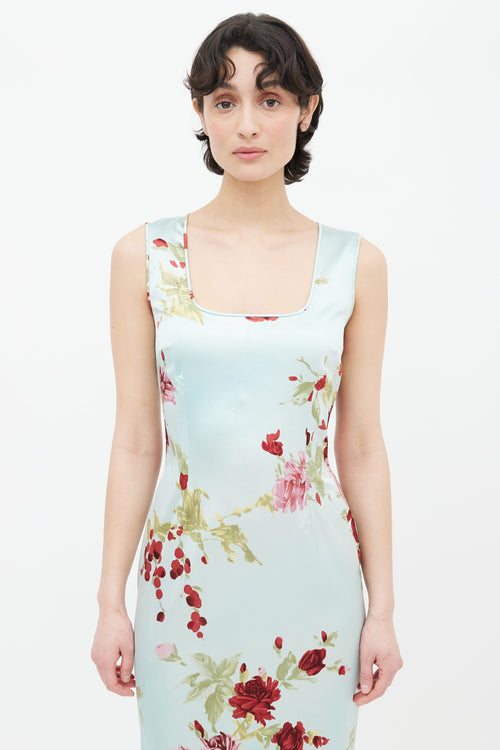 Dolce 
Gabbana Blue Floral Sleeveless Silk Dress